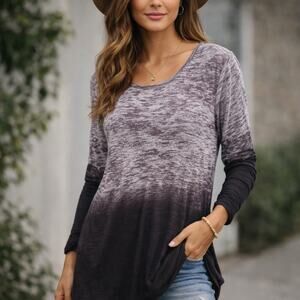 Ombré Relaxed Casual Long Sleeve Tunic Top GO Couture Vintage Ed. Deep Purple L